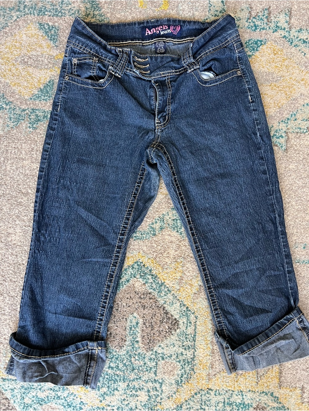 Angels Dark Blue Rolled Cuff Boyfriend Capris